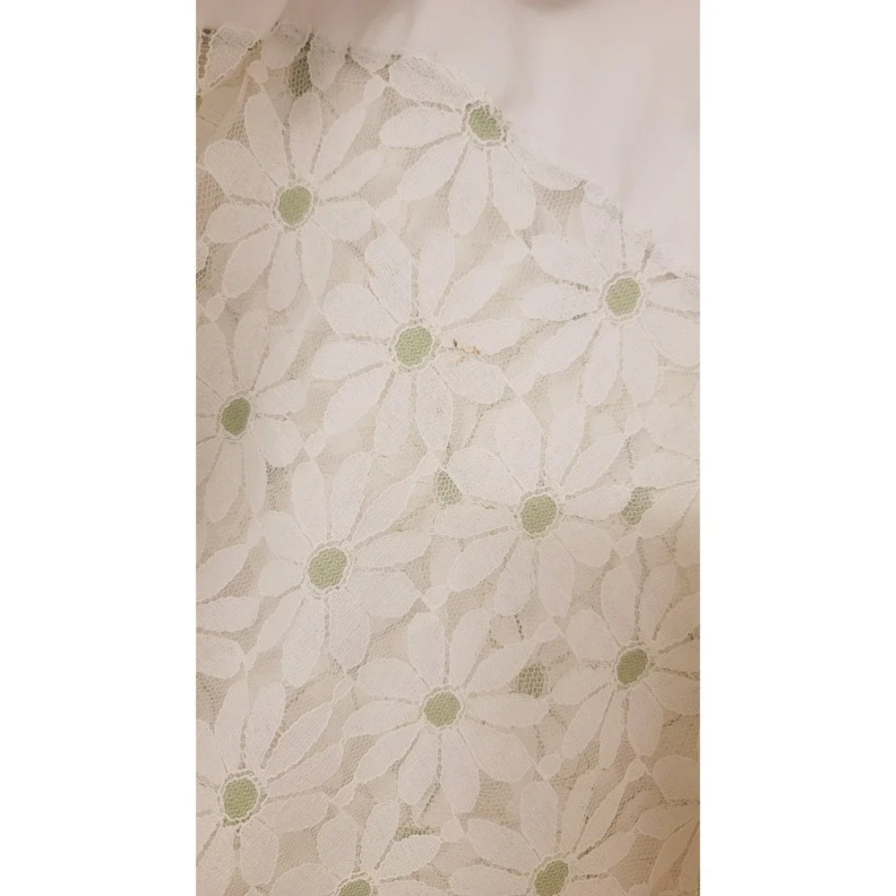 Vintage 60s 70s Round Lace Tablecloth & Apron Daisies Yellow Green White Retro‎